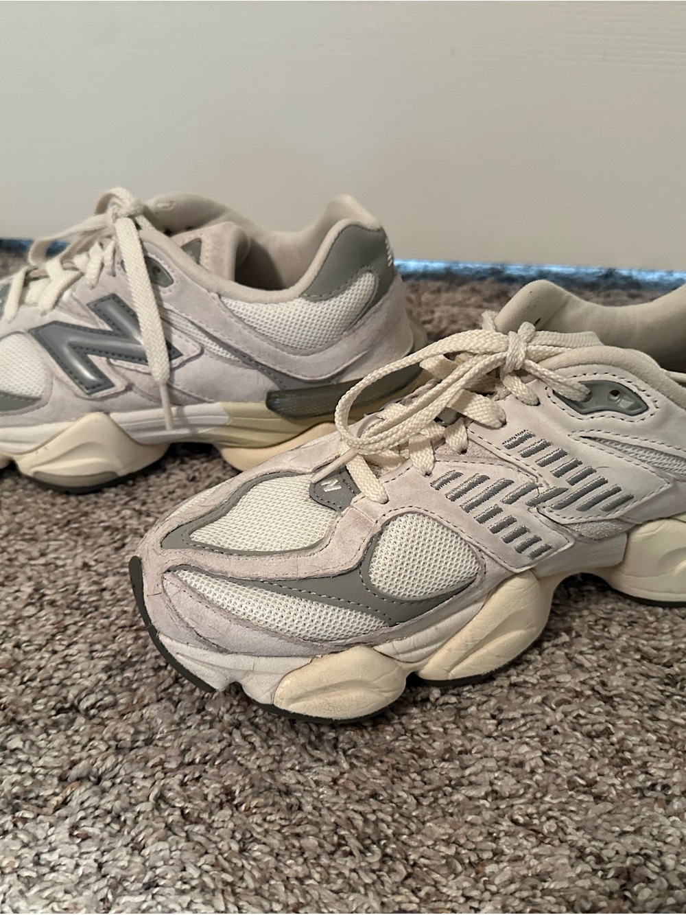 New Balance 9060 Neutral White and Grey Athletic Sneakers - Picture 3 of 11